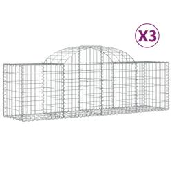Paniers &agrave; gabions cl&ocirc;ture cage mur de sout&egrave;nement arqu&eacute;s 3 pcs 200 x 50 x 60/80 cm fer galvanis&eacute; Ar