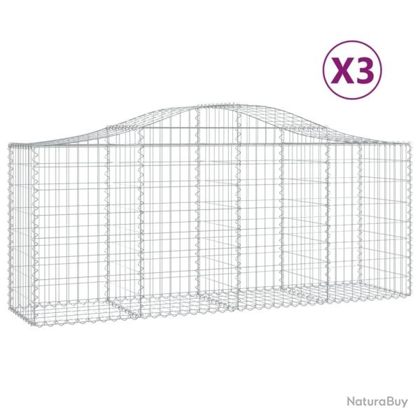 Paniers � gabions cl�ture cage mur de sout�nement arqu�s 3 pcs 200 x 50 x 80/100 cm fer galvanis� A