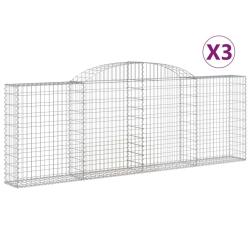Paniers &agrave; gabions cl&ocirc;ture cage mur de sout&egrave;nement arqu&eacute;s 3 pcs 300 x 30 x 100/120 cm fer galvanis&eacute;