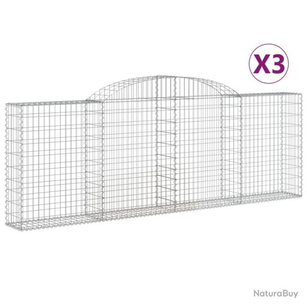Paniers � gabions cl�ture cage mur de sout�nement arqu�s 3 pcs 300 x 30 x 100/120 cm fer galvanis�