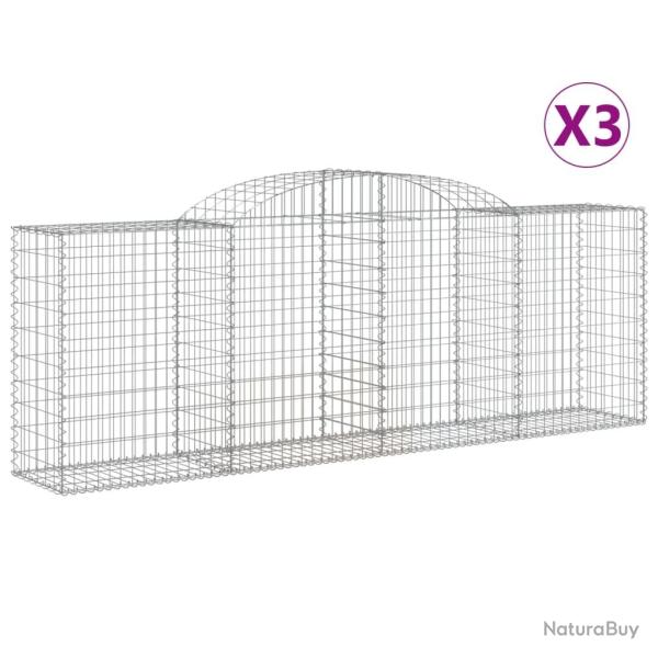Paniers � gabions cl�ture cage mur de sout�nement arqu�s 3 pcs 300 x 50 x 100/120 cm fer galvanis�