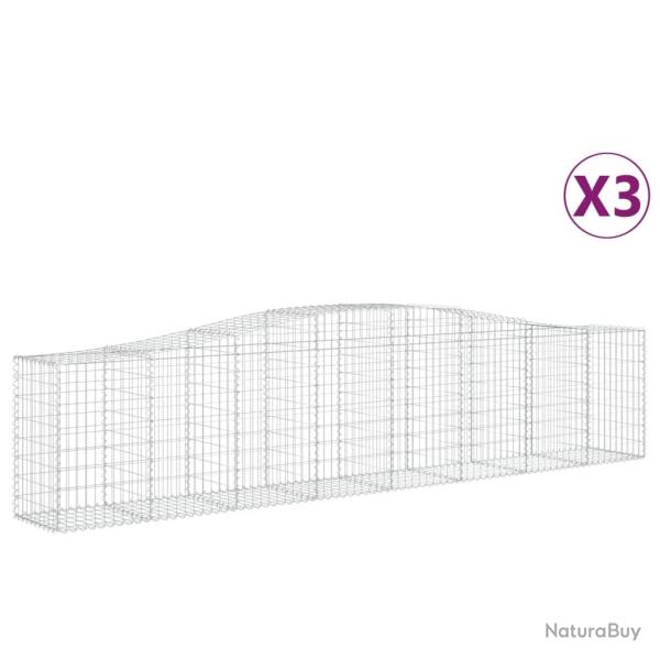 Paniers � gabions cl�ture cage mur de sout�nement arqu�s 3 pcs 400 x 50 x 80/100 cm fer galvanis� A