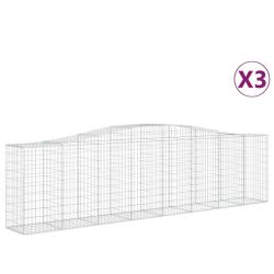 Paniers &agrave; gabions cl&ocirc;ture cage mur de sout&egrave;nement arqu&eacute;s 3 pcs 400 x 50 x 100/120 cm fer galvanis&eacute;