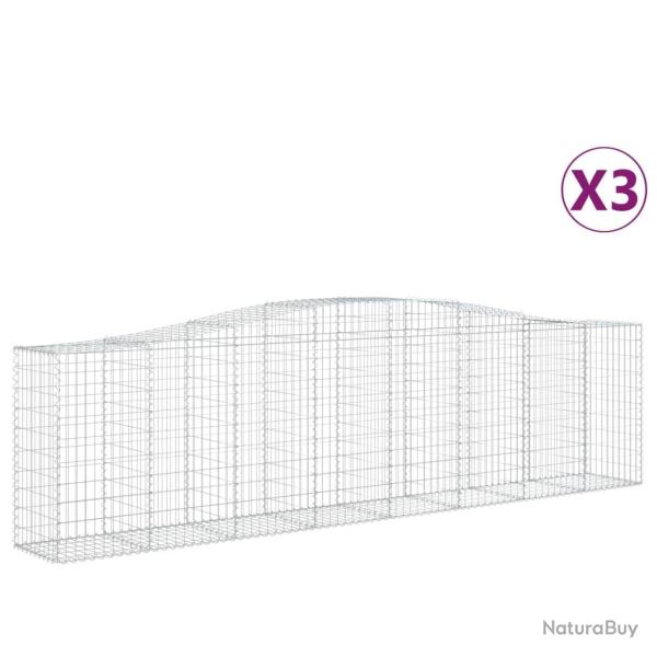 Paniers � gabions cl�ture cage mur de sout�nement arqu�s 3 pcs 400 x 50 x 100/120 cm fer galvanis�