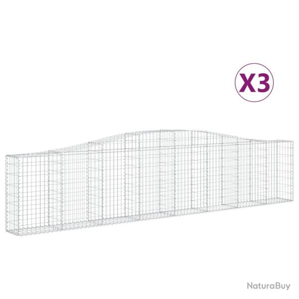 Paniers � gabions cl�ture cage mur de sout�nement arqu�s 3 pcs 400 x 30 x 80/100 cm fer galvanis� A