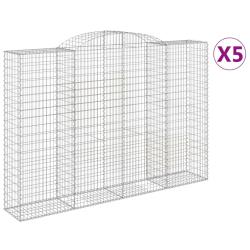 Paniers &agrave; gabions cl&ocirc;ture cage mur de sout&egrave;nement arqu&eacute;s 5 pcs 300 x 50 x 200/220 cm fer galvanis&eacute;