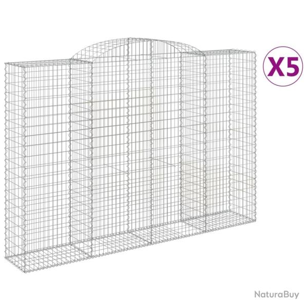 Paniers � gabions cl�ture cage mur de sout�nement arqu�s 5 pcs 300 x 50 x 200/220 cm fer galvanis�