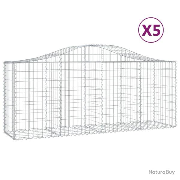 Paniers � gabions cl�ture cage mur de sout�nement arqu�s 5 pcs 200 x 50 x 80/100 cm fer galvanis� A