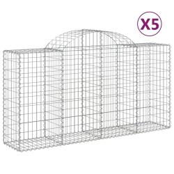 Paniers &agrave; gabions cl&ocirc;ture cage mur de sout&egrave;nement arqu&eacute;s 5 pcs 200 x 50 x 100/120 cm fer galvanis&eacute;