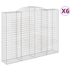 Paniers &agrave; gabions cl&ocirc;ture cage mur de sout&egrave;nement arqu&eacute;s 6 pcs 300 x 50 x 220/240 cm fer galvanis&eacute;