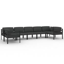 Salon de jardin meuble d'ext&eacute;rieur ensemble de mobilier 7 pi&egrave;ces avec coussins aluminium anthracite