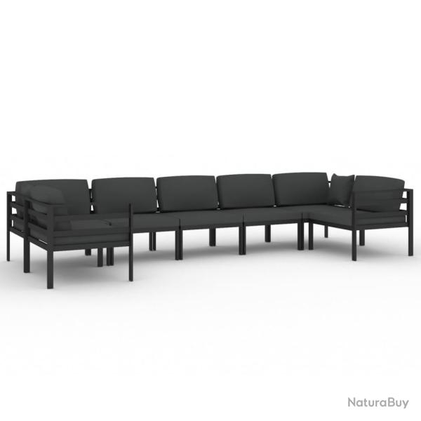 Salon de jardin meuble d'ext�rieur ensemble de mobilier 7 pi�ces avec coussins aluminium anthracite