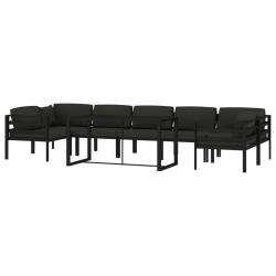 Salon de jardin meuble d'ext&eacute;rieur ensemble de mobilier 8 pi&egrave;ces avec coussins aluminium anthracite