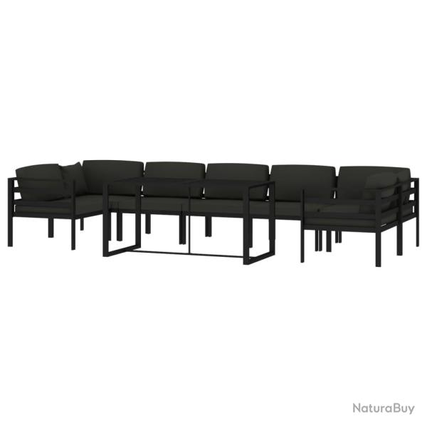 Salon de jardin meuble d'ext�rieur ensemble de mobilier 8 pi�ces avec coussins aluminium anthracite