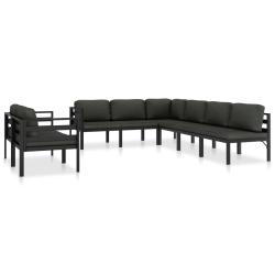 Salon de jardin meuble d'ext&eacute;rieur ensemble de mobilier 8 pi&egrave;ces avec coussins aluminium anthracite