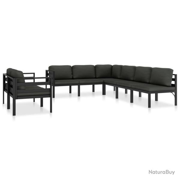 Salon de jardin meuble d'ext�rieur ensemble de mobilier 8 pi�ces avec coussins aluminium anthracite
