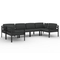 Salon de jardin meuble d'ext&eacute;rieur ensemble de mobilier 6 pi&egrave;ces avec coussins aluminium anthracite