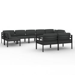 Salon de jardin meuble d'ext&eacute;rieur ensemble de mobilier 9 pi&egrave;ces avec coussins aluminium anthracite