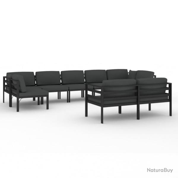 Salon de jardin meuble d'ext�rieur ensemble de mobilier 9 pi�ces avec coussins aluminium anthracite