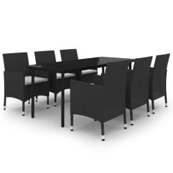 Ensemble &agrave; d&icirc;ner salon de jardin meuble d'ext&eacute;rieur coussins 7 pi&egrave;ces r&eacute;sine tress&eacute;e verre noir 02_
