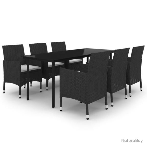 Ensemble � d�ner salon de jardin meuble d'ext�rieur coussins 7 pi�ces r�sine tress�e verre noir 02_
