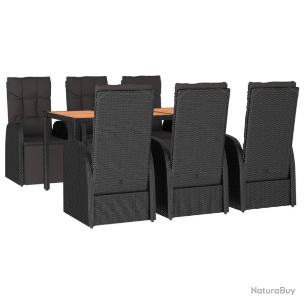 Ensemble � d�ner salon de jardin meuble d'ext�rieur 7 pi�ces noir poly rotin et acacia 02_0014371