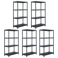 &Eacute;tag&egrave;res de rangement 5 pi&egrave;ces 60 x 30 x 138 cm plastique noir 02_0000674
