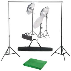 Kit de studio photo professionnel avec ensemble d'&eacute;clairage et toile de fond vert 02_0001443