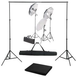 Kit de studio photo professionnel avec ensemble d'&eacute;clairage et toile de fond noir 02_0001450