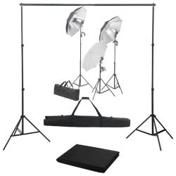 Kit de studio photo professionnel avec ensemble d'&eacute;clairage et toile de fond noir 02_0001447