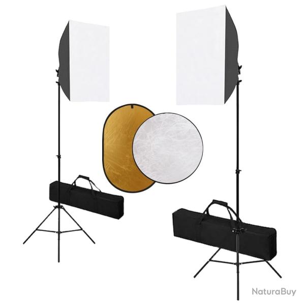 Kit de studio photo professionnel avec bo�te � lumi�re et r�flecteur dor� argent� lumi�re douce bla