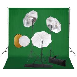 Kit de studio photo professionnel avec lampes toile de fond et r&eacute;flecteur vert 02_0001462