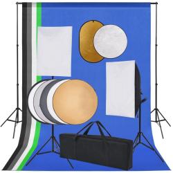 Kit de studio photo professionnel bo&icirc;te &agrave; lumi&egrave;re 5 toiles de fond et r&eacute;flecteur 02_0001515
