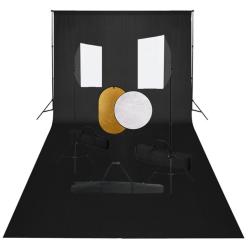 Kit de studio photo professionnel 2 x bo&icirc;tes &agrave; lumi&egrave;re toile de fond et r&eacute;flecteur 02_0001504