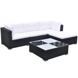 Salon de jardin meuble d'ext&eacute;rieur ensemble de mobilier 5 pi&egrave;ces avec coussins r&eacute;sine tress&eacute;e noir