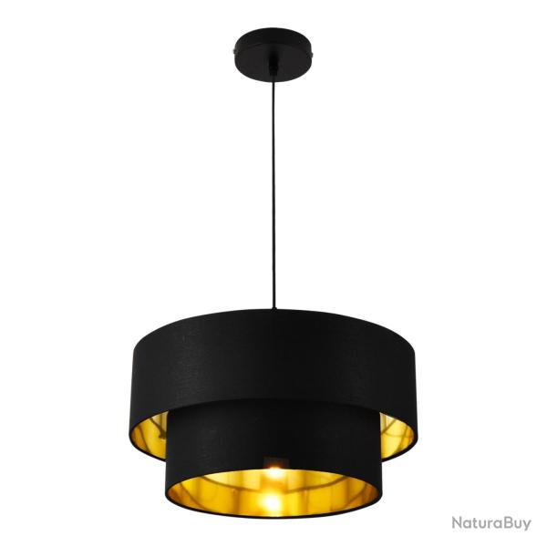 Lampe � suspendre moderne suspension 60 w en m�tal et textile diam�tre 40 cm noir dor� 03_0005264