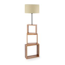 Lampadaire lampe lumi&egrave;re luminaire avec &eacute;tag&egrave;re hauteur 140 cm E27 effet bois / noir / cr&egrave;me 03_000