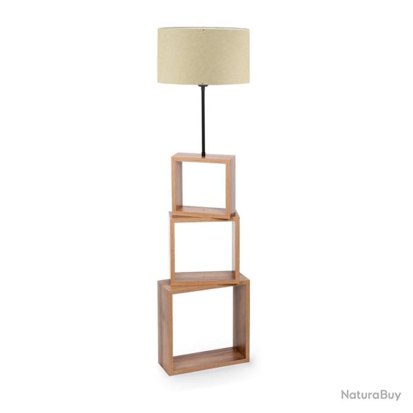 Lampadaire lampe lumi�re luminaire avec �tag�re hauteur 140 cm E27 effet bois / noir / cr�me 03_000