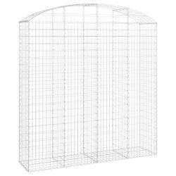 Panier de gabions cl&ocirc;ture cage mur de sout&egrave;nement arqu&eacute; 200 x 50 x 200/220 cm fer galvanis&eacute; Argent