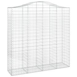 Panier de gabions cl&ocirc;ture cage mur de sout&egrave;nement arqu&eacute; 200 x 50 x 200/220 cm fer galvanis&eacute; Argent