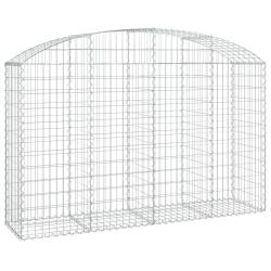 Panier de gabions cl&ocirc;ture cage mur de sout&egrave;nement arqu&eacute; 200 x 50 x 120/140 cm fer galvanis&eacute; Argent