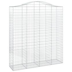 Panier de gabions cl&ocirc;ture cage mur de sout&egrave;nement arqu&eacute; 200 x 50 x 220/240 cm fer galvanis&eacute; Argent