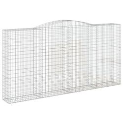 Panier de gabions cl&ocirc;ture cage mur de sout&egrave;nement arqu&eacute; 400 x 50 x 200/220 cm fer galvanis&eacute; Argent