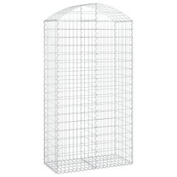 Panier de gabions cl&ocirc;ture cage mur de sout&egrave;nement arqu&eacute; 100 x 50 x 180/200 cm fer galvanis&eacute; Argent