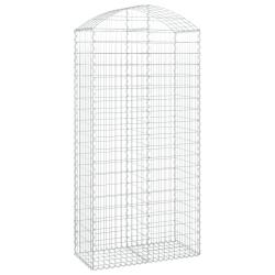 Panier de gabions cl&ocirc;ture cage mur de sout&egrave;nement arqu&eacute; 100 x 50 x 200/220 cm fer galvanis&eacute; Argent