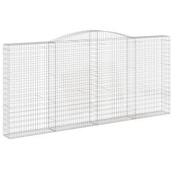 Panier de gabions cl&ocirc;ture cage mur de sout&egrave;nement arqu&eacute; 400 x 30 x 180/200 cm fer galvanis&eacute; Argent
