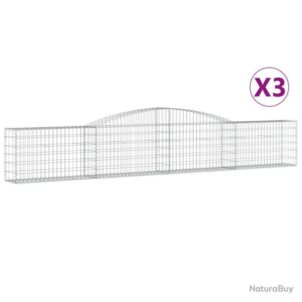 Paniers � gabions cl�ture cage mur de sout�nement arqu�s 3 pcs 400 x 30 x 60/80 cm fer galvanis� Ar