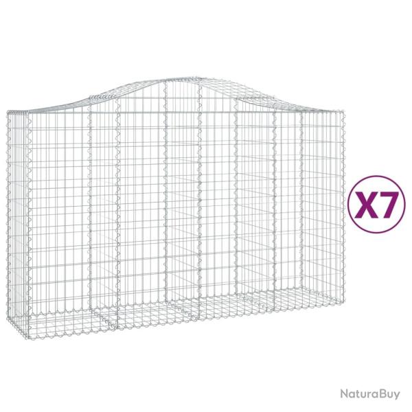 Paniers � gabions cl�ture cage mur de sout�nement arqu�s 7 pcs 200 x 50 x 120/140 cm fer galvanis�