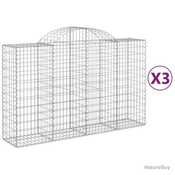 Paniers � gabions cl�ture cage mur de sout�nement arqu�s 3 pcs 200 x 50 x 120/140 cm fer galvanis�