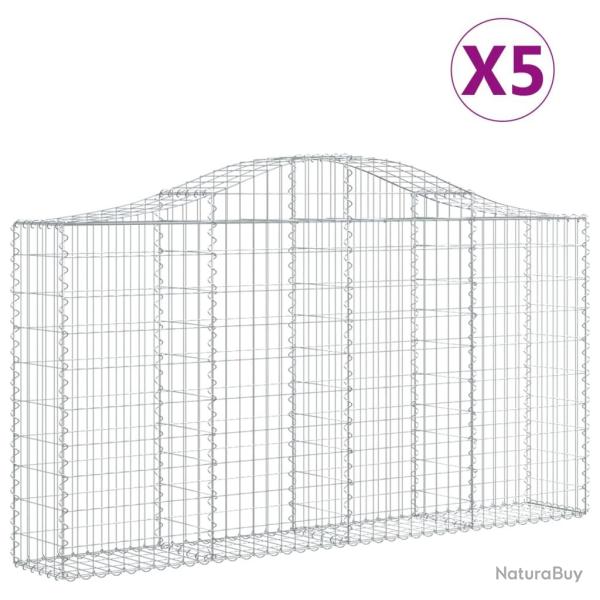 Paniers � gabions cl�ture cage mur de sout�nement arqu�s 5 pcs 200 x 30 x 100/120 cm fer galvanis�